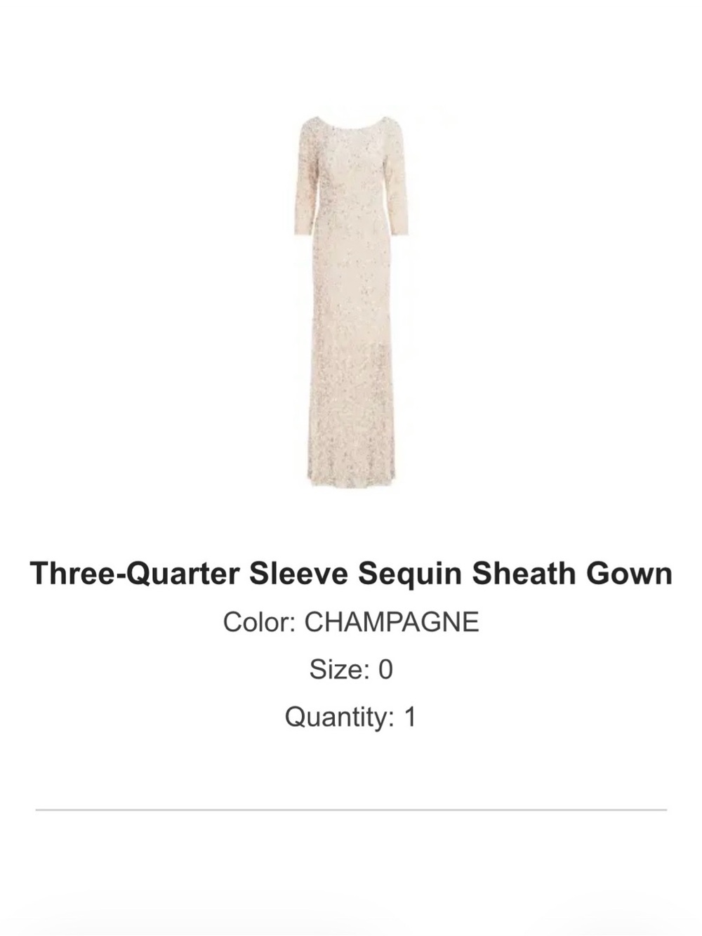 THEIA  Three Quarter Sleeve Sequin Sheath Gown